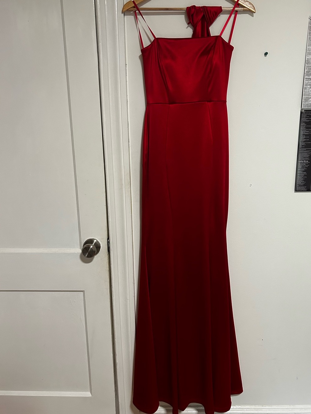 Red Satin Prom Dress With Neck Scarf
